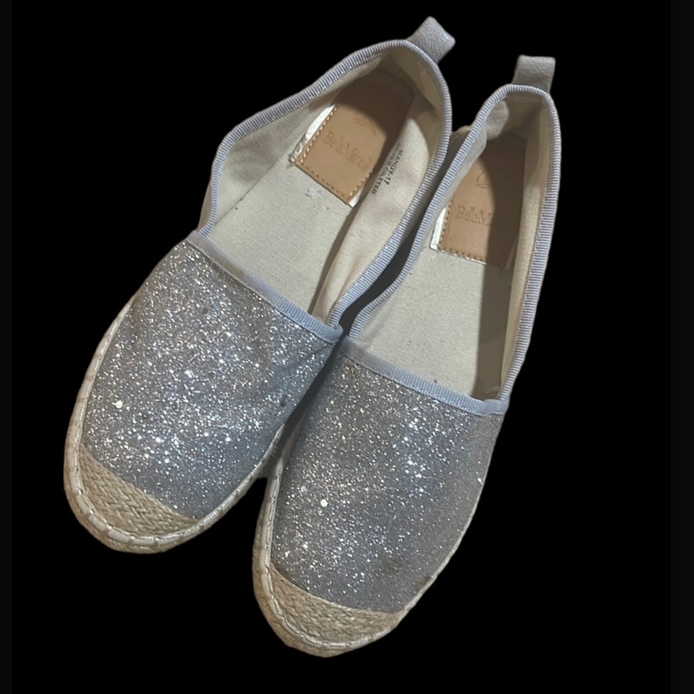 Bella Marie Silver Glitter Pastel Blue slip on Espadrille Flats